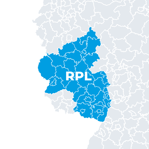 Karte Rheinland-Pfalz, Landesregierung, Landtag und Polizei (RPL)
